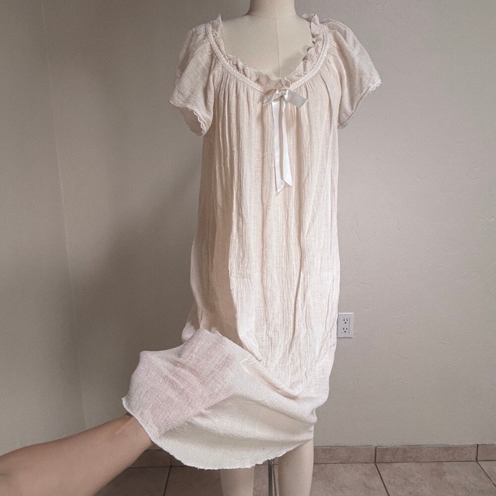 Heirloom Gauze Sleep Dress Victorian Romantic Cottage Prairie Midi Ivory S M L